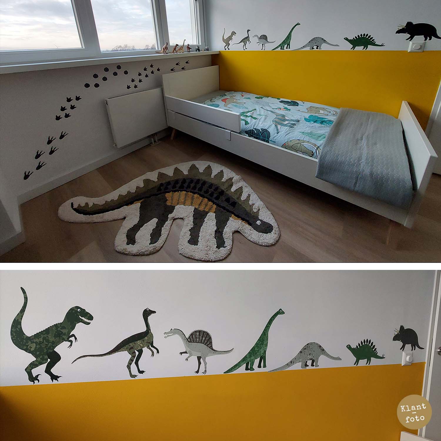 Kinderkamer met dinosaurus muursticker set met pootafdrukken