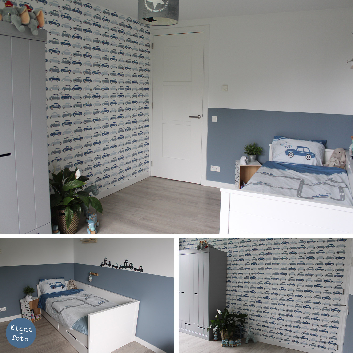 kinderkamer met autobehang en auto dekbedovertrek