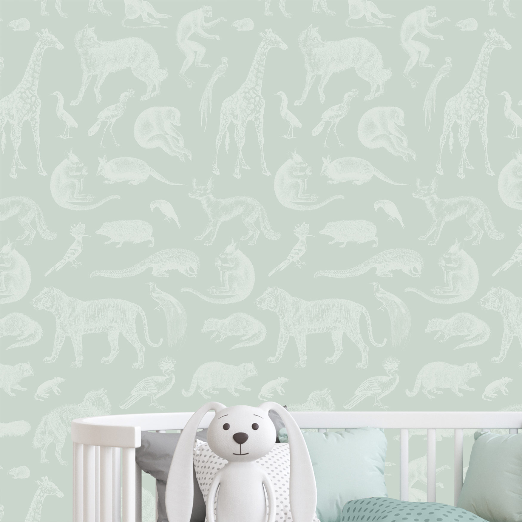 baby behang mintgroen in babykamer