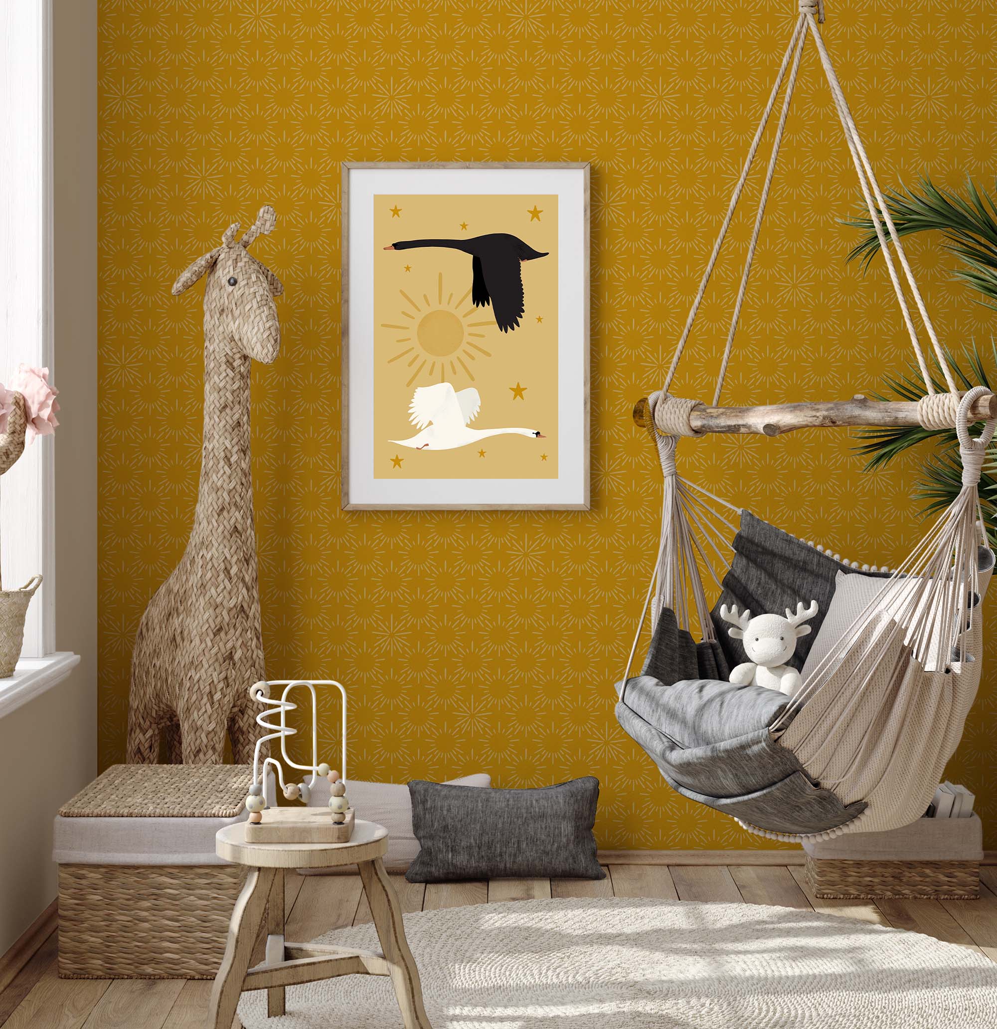 Kinderkamer met thema zon en behang Zonnestraal van Perron 11
