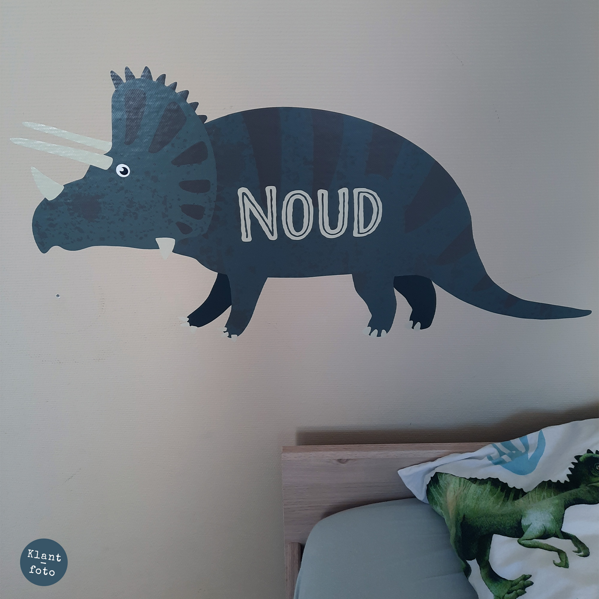 Muursticker dinosaurus met naam in jongenskamer