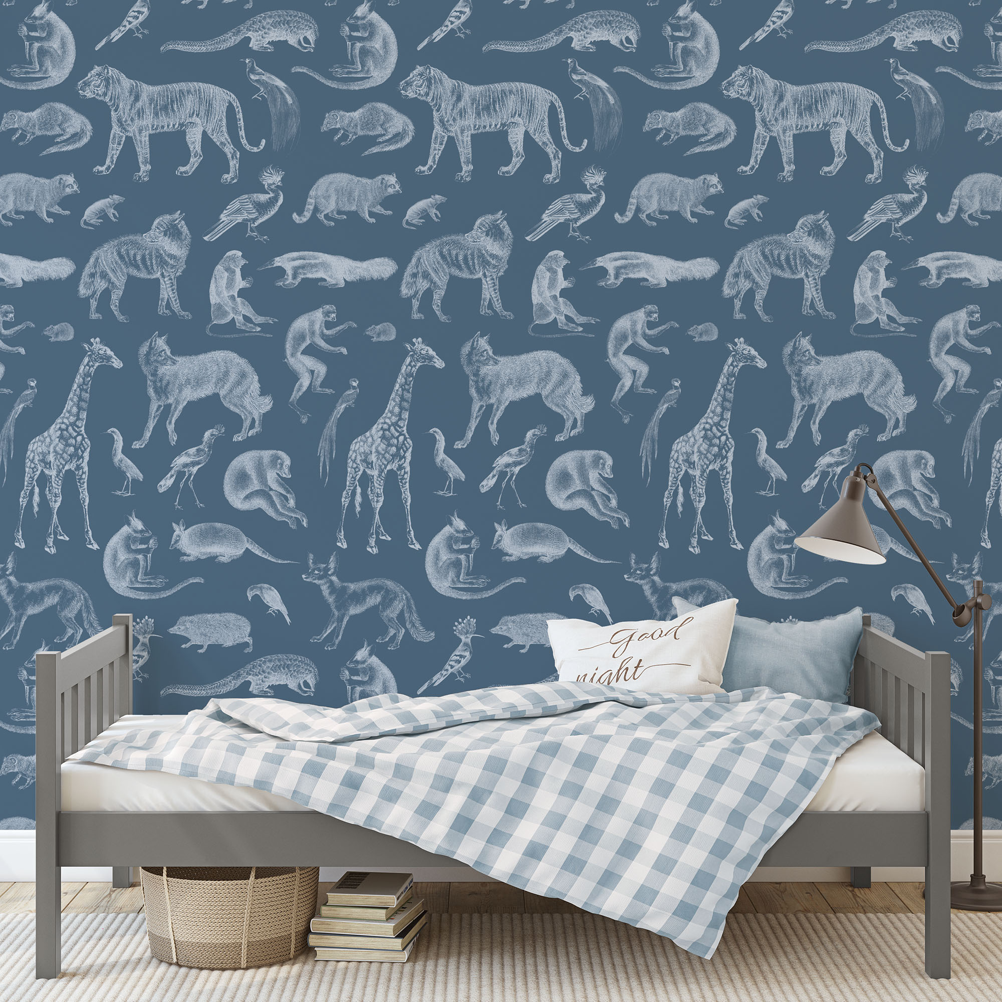 Stoere kinderkamer met behang wilde dieren
