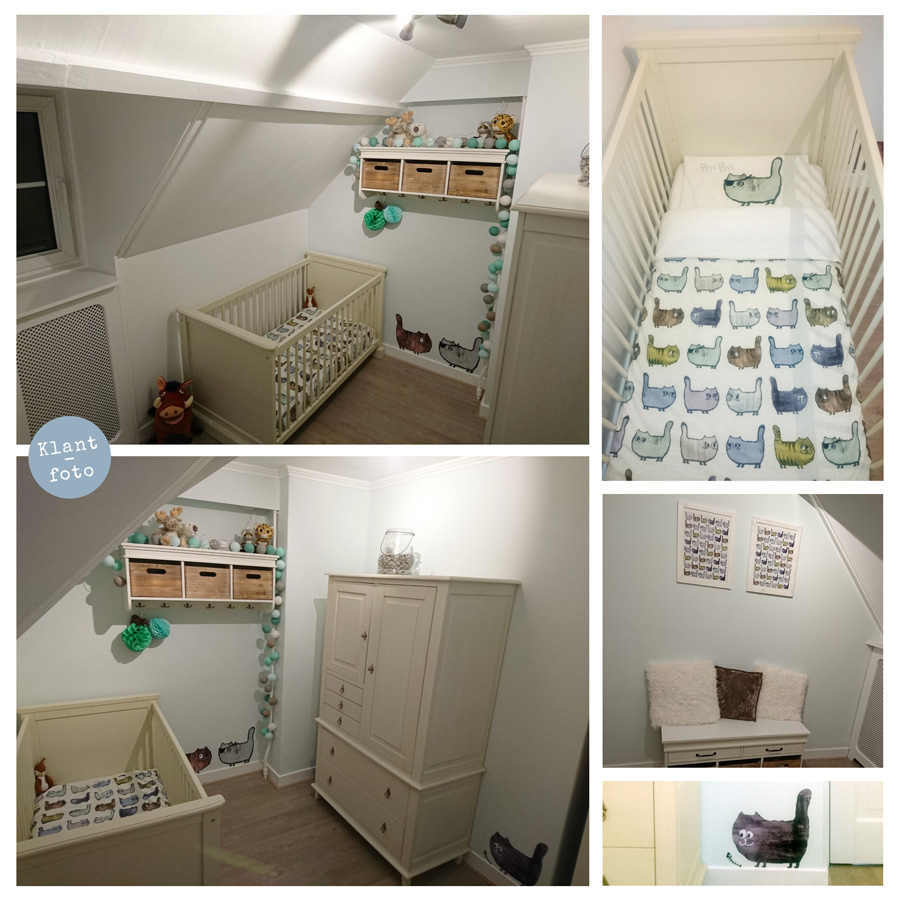 babykamer katten behang muurstickers en beddengoed Perron 11 klantfoto