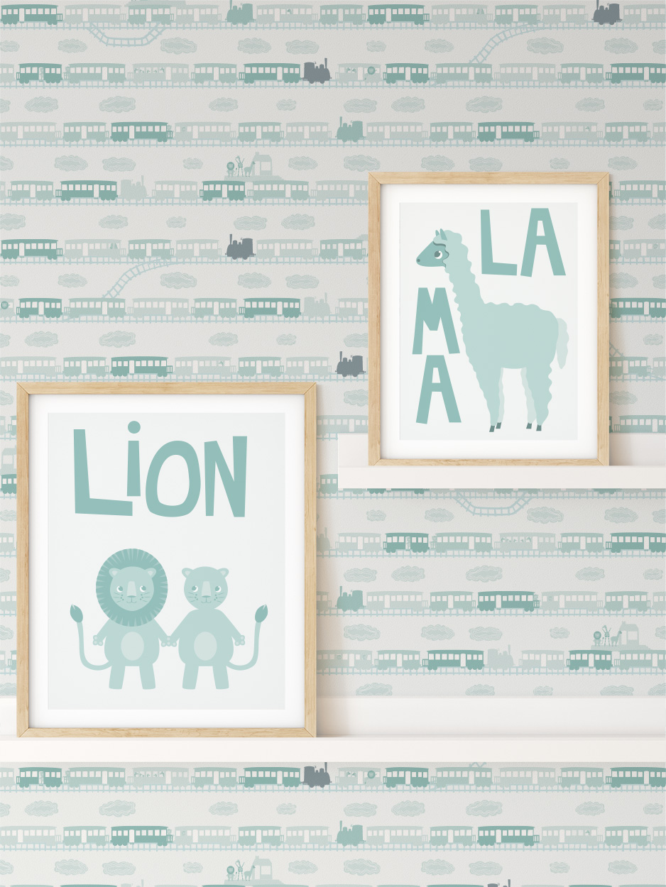 Babybehang de Dieren Trein in ton sur ton mint groene tinten