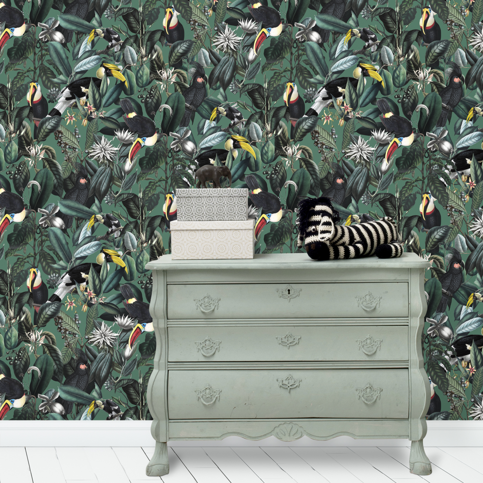 kinderbehang jungle dieren in de babykamer