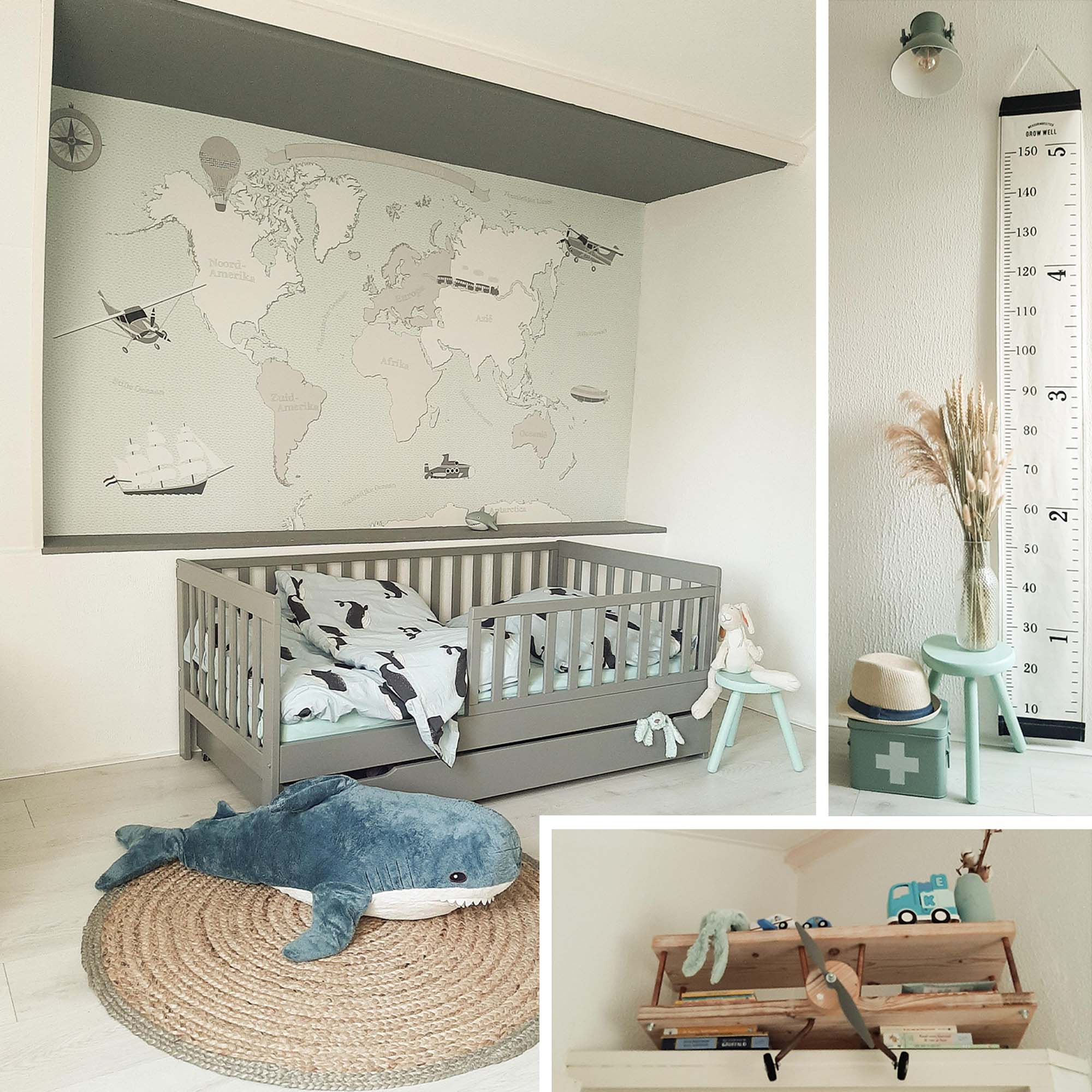 wereldkaart behang in kinderkamer met nisje