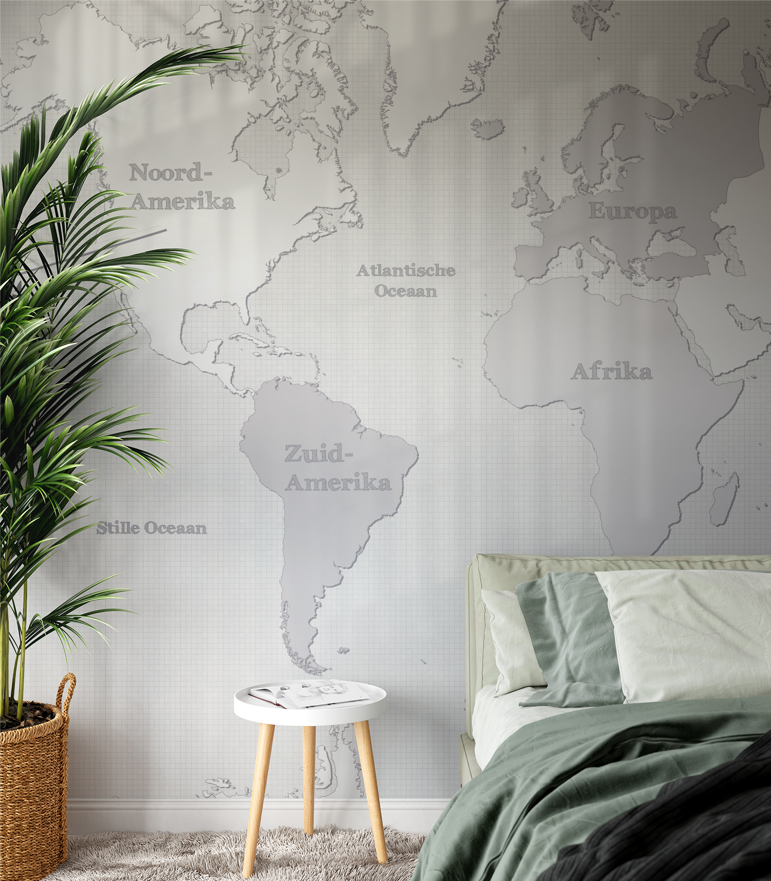 Het wereldkaartbehang dat ik speciaal ontwierp voor een klant voordat het in de collectie zat
