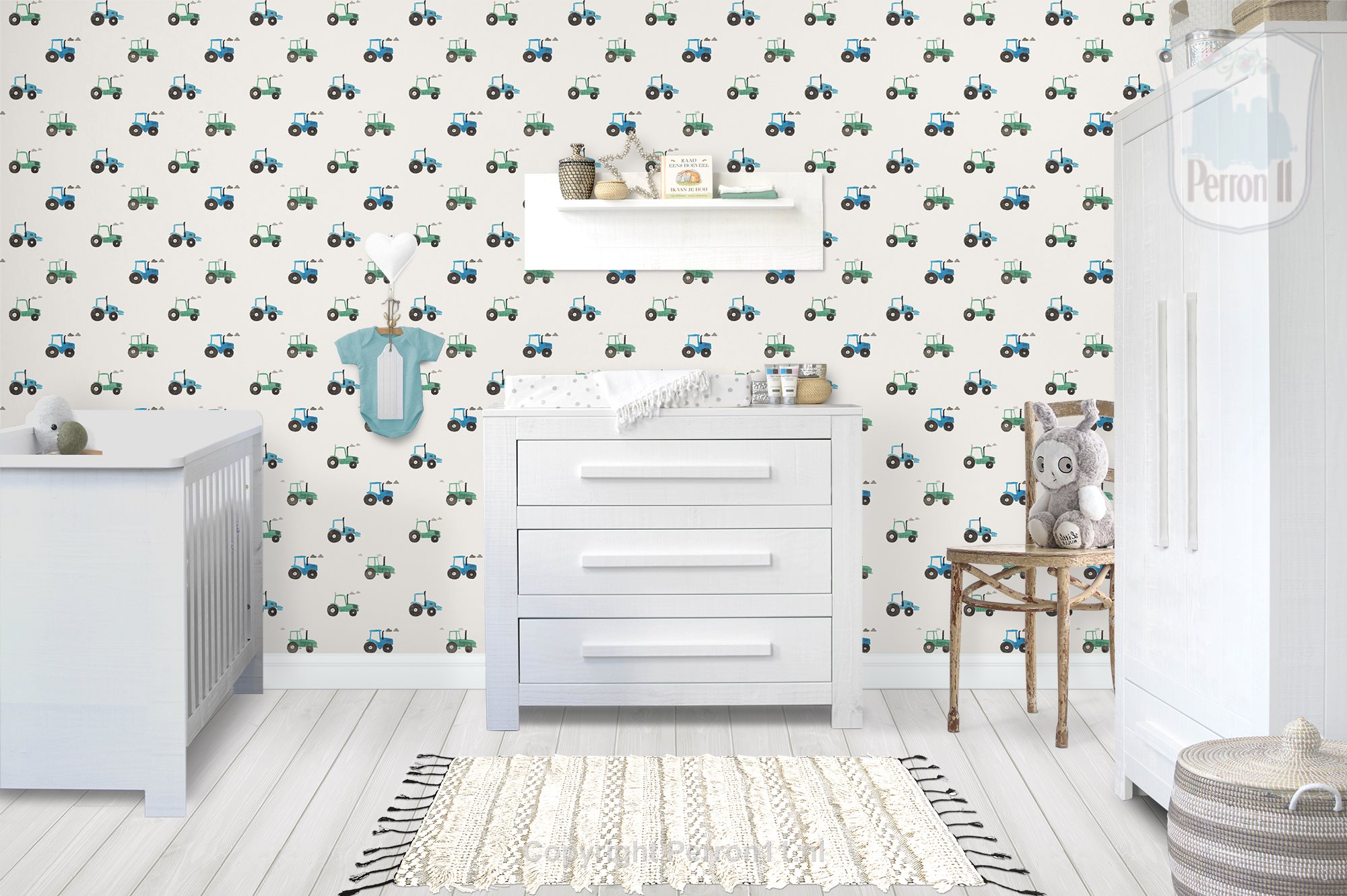 Trendy behang met tractors in de kinderkamer