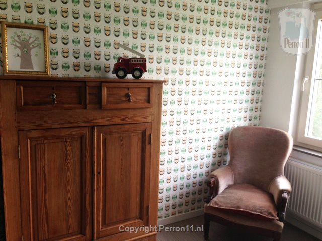 kinderkamer babykamer voorbeeld patroonbehang uiltjes