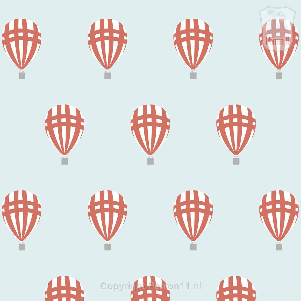 luchtballon patroonbehang jongenskamer blauw rood