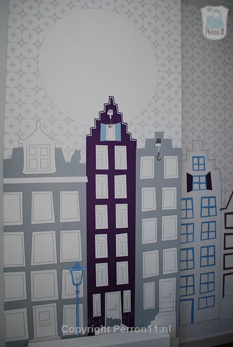 Kinderkamer blauw paars jongen babykamer 