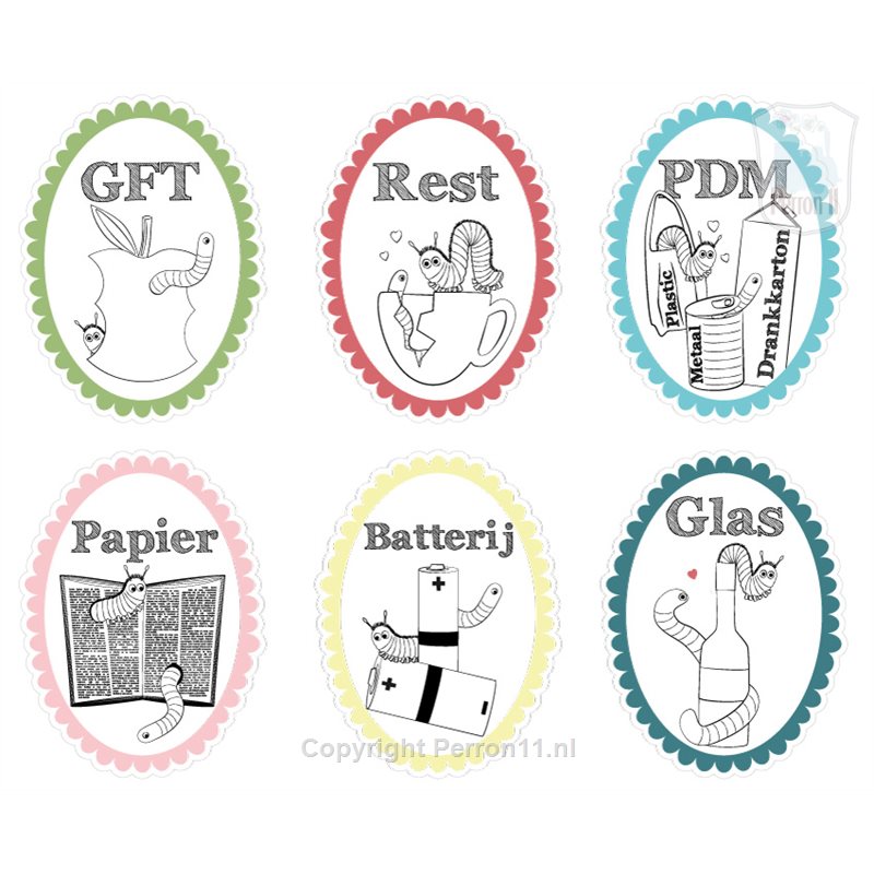 Stickers voor afvalscheiding set van 3