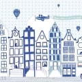 Behang met stad en luchtballonnen, kinderbehang.