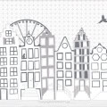 Behang, kinderbehang met stadsgezicht en reuzenrad.