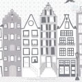 Behang met kleurrijke Amsterdamse grachtenpanden, kinderbehang.