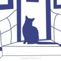 Behang, kinderbehang met kat op vensterbank.