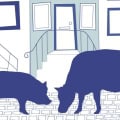 Behang met varkens en paard voor kinderbehang, kinderkamer.