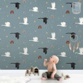 Behang met vogels en regenbogen voor kinderbehang.