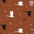 Behang, kinderbehang met zwanen en regenbogen op bruin achtergrond.