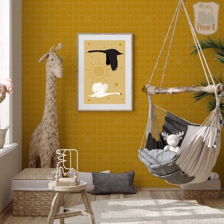Behang, kinderbehang met dieren en sterren.