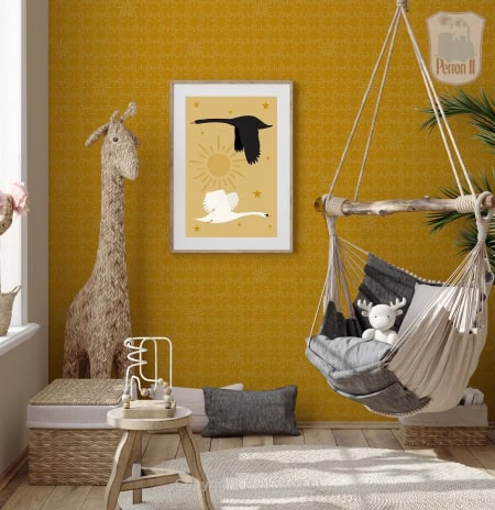 Behang, kinderbehang met dieren en sterren.