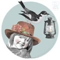 Behang, kinderbehang met vogel en lamp.