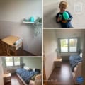 Kinderbehang met blauwe en groene decoraties, behang, kinderbehang.