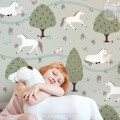 Behang met paarden en bomen, kinderbehang.