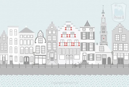 Behang met Amsterdamse grachten en Westertoren, kinderbehang voor de kinderkamer.