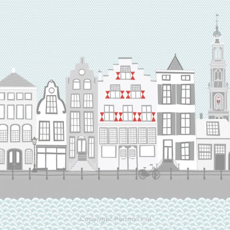Behang met Amsterdamse grachten en Westertoren, kinderbehang voor de kinderkamer.