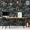 Behang met tropische vogels en bladeren, kinderbehang.