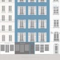 Behang met gevels van appartementen, kinderbehang.