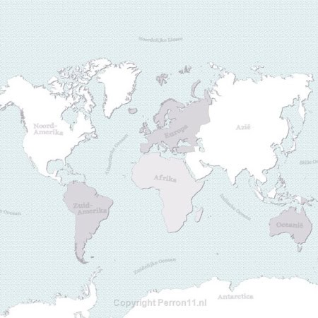Behang met wereldkaart, kinderbehang, grijs en blauw tinten.