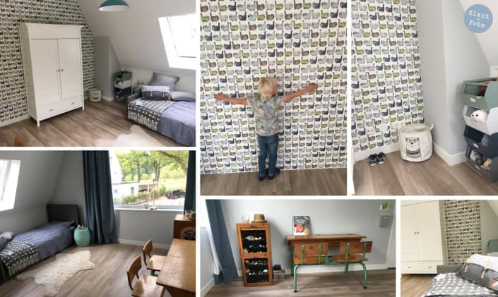 Kinderkamer met behang en meubels Behang, kinderbehang, kinderkamer decoratie.