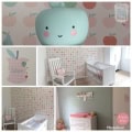 Kinderbehang met fruitmotief en schattige decoraties.