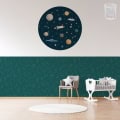 Kinderbehang met ruimtevaartthema, planeten en raketten.
