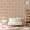 Behang, kinderbehang met bloemmotief in pastelkleuren.