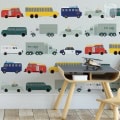Behang met kinderauto's en voertuigen, behang, kinderbehang.