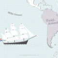 Kinderbehang met zeilboot en kaart van Zuid-Amerika.