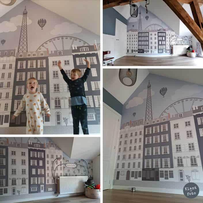 Fotobehang-Parijs-maatwerk-2022-JR Behang met kinderbehang van Parijs en de Eiffeltoren.
