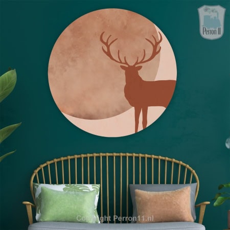 Behang met hert en maan, kinderbehang, roestkleur, muurdecoratie.