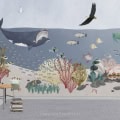 Behang met onderwaterwereld, kinderbehang, zee, vissen, walvis, zeedieren.