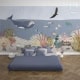 Behang, kinderbehang met onderwaterwereld en zeedieren.