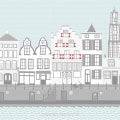Behang met een stadsgezicht, kinderbehang, met huizen en torens.