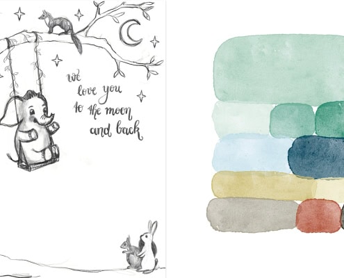 Behang, kinderbehang met dieren en sterren, romantisch ontwerp.