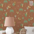 Kinderbehang met tijgers en jungle-elementen, vrolijk en speels.
