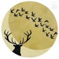 Behang, kinderbehang met silhouet van een hert en vogels.