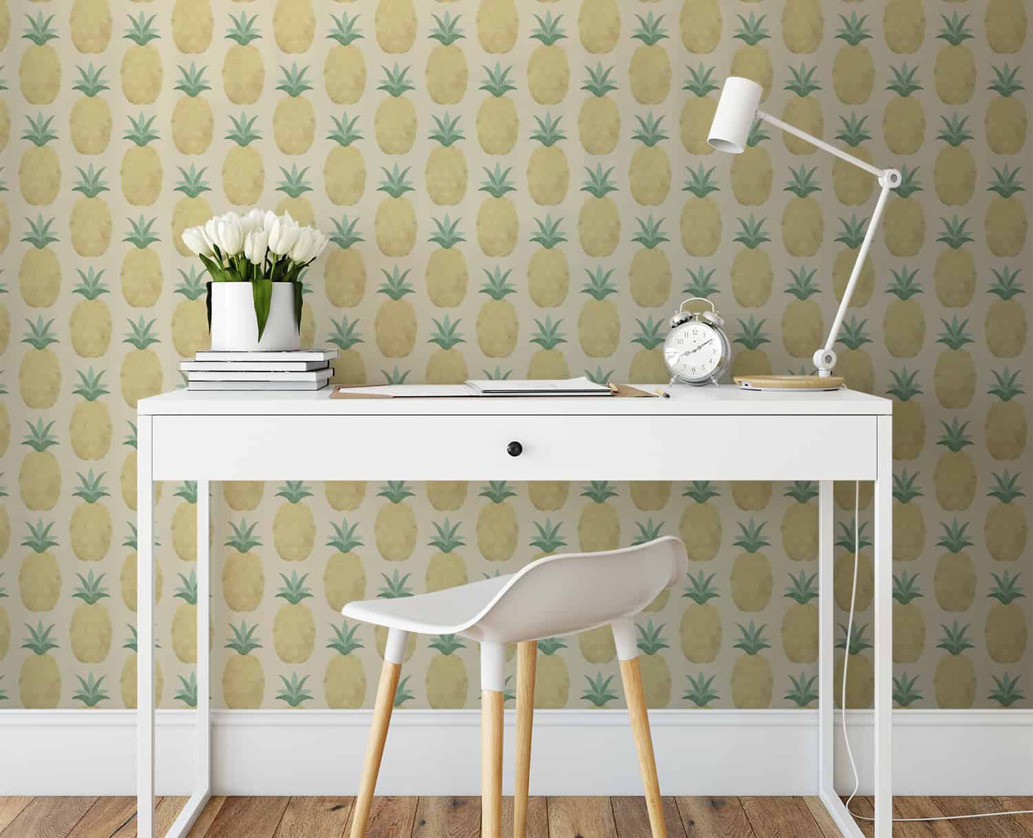 Behang met ananas en groene bladeren, kinderbehang.