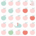Kinderbehang met appeltjes en een eend, behang, kinderbehang.