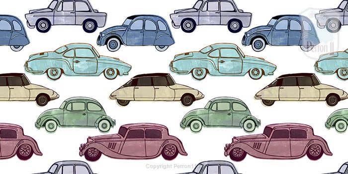 Behang met vintage auto's, kinderbehang voor de kinderkamer.